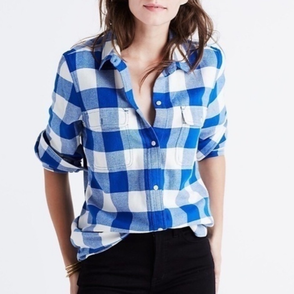 Madewell Classic Ex-Boyfriend Button Down Plaid Long Sleeve Shirt Size S